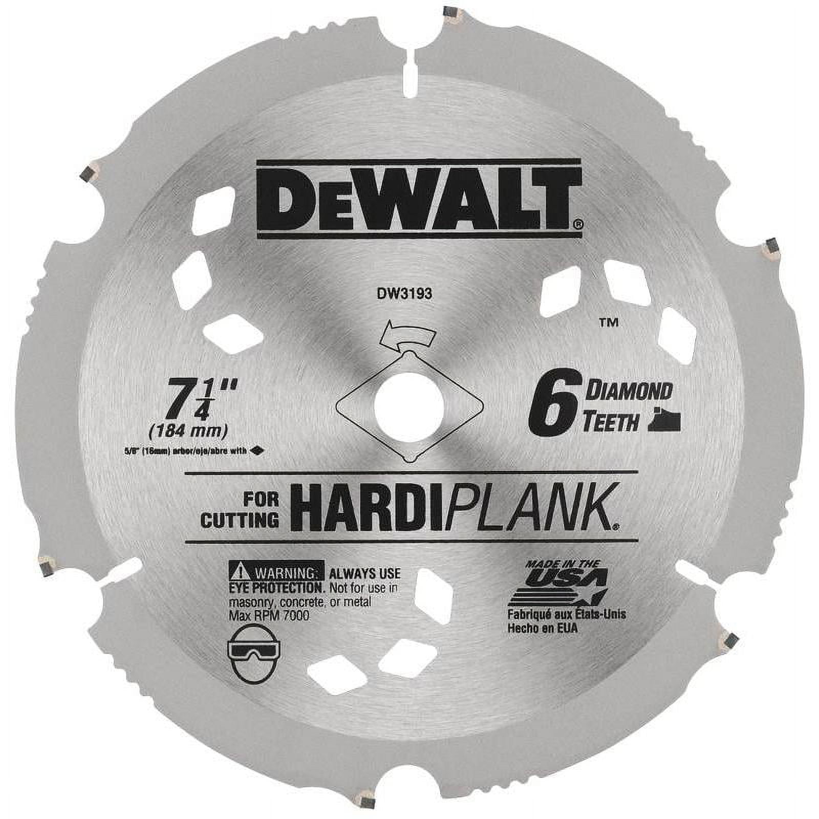 Hardiplank Circular Saw Blade, 7-1/4" D x 0.063" T, 6 Teeth, 5/8" Arbor Dewalt