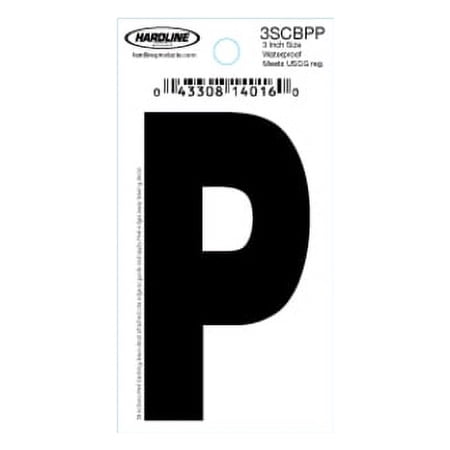 Hardline 3" Glossy Dyer Style Boat Decal Letter P, Black, 10 3SCBP-P