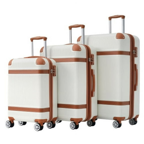 Hardshell 3 Piece Luggage Sets with Double Spinner 8 Wheels Suitcase with TSA Lock Lightweight Carry On Luggage 20''24''28', White