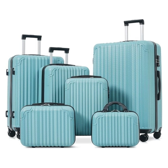 Hardshell 6pcs Luggage, Lightweight Suitcase with Spinner Wheels, Ice blue