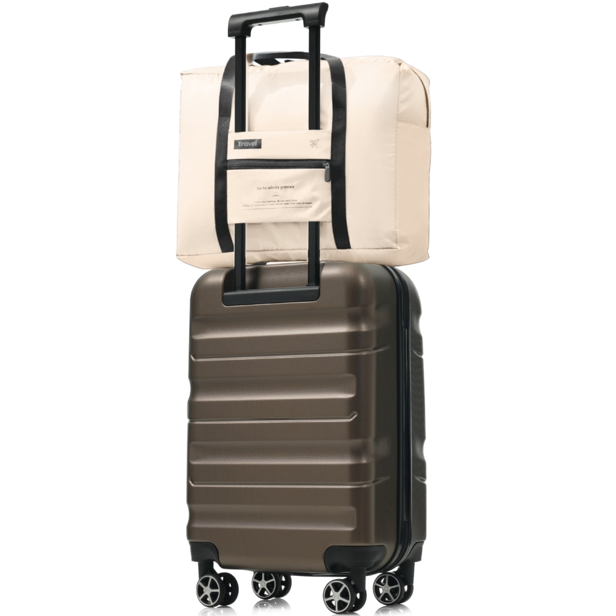 Hardshell ABS Carry-On Luggage with Spinner Wheels, Lightweight Travel Suitcase Set with Foldable Duffel Bag for Men & Women, 20Inch