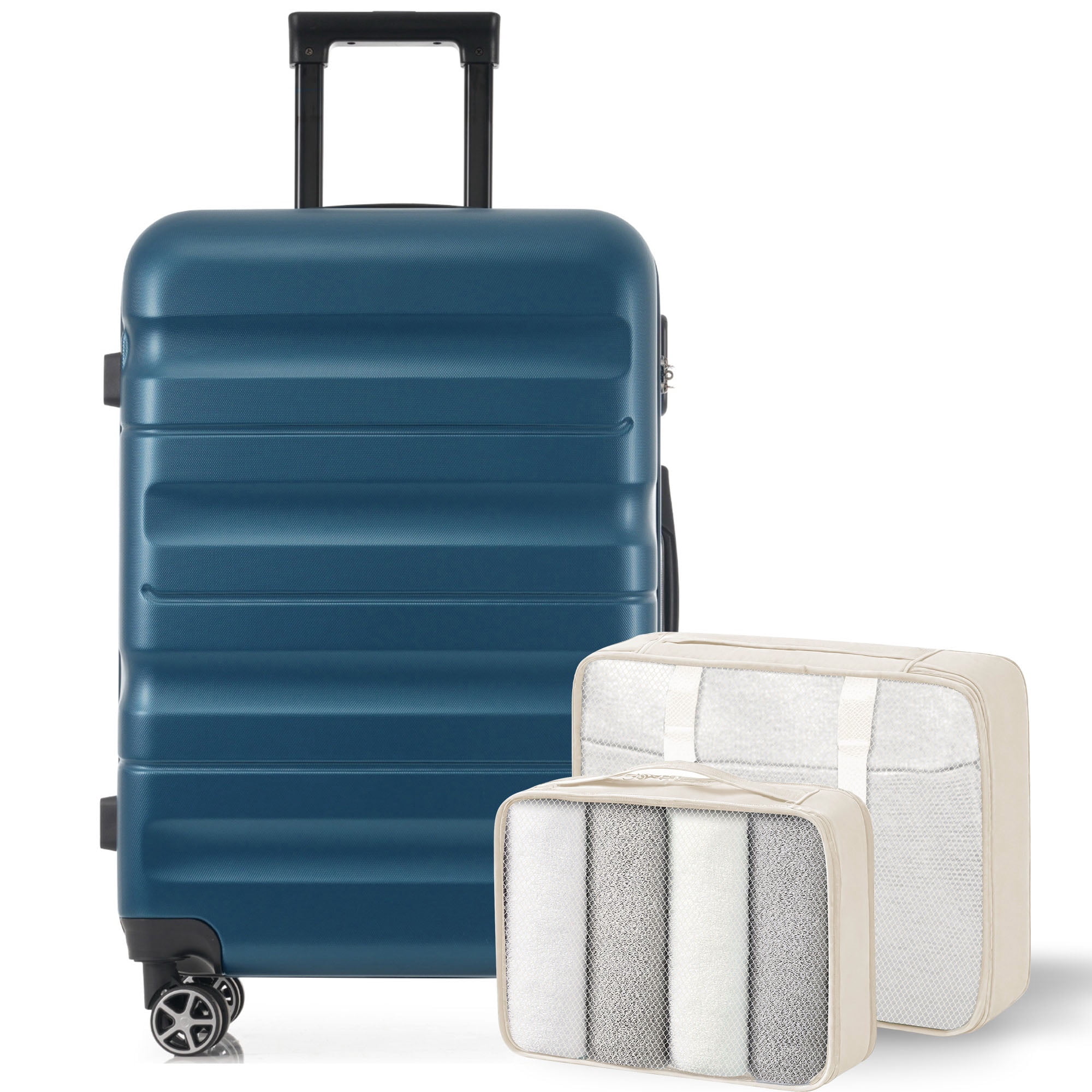Hardshell ABS Luggage Set, 24-Inch Checked Suitcase with Spinner Wheels, Lightweight Travel Luggage with 2 Packing Cubes for Men & Women