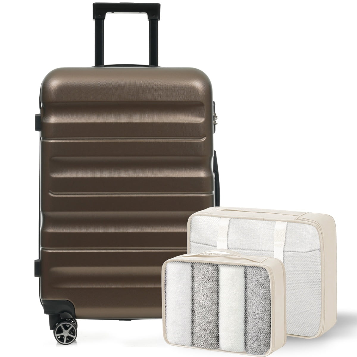 Hardshell ABS Luggage Set, 24-Inch Checked Suitcase with Spinner Wheels, Lightweight Travel Luggage with 2 Packing Cubes for Men & Women