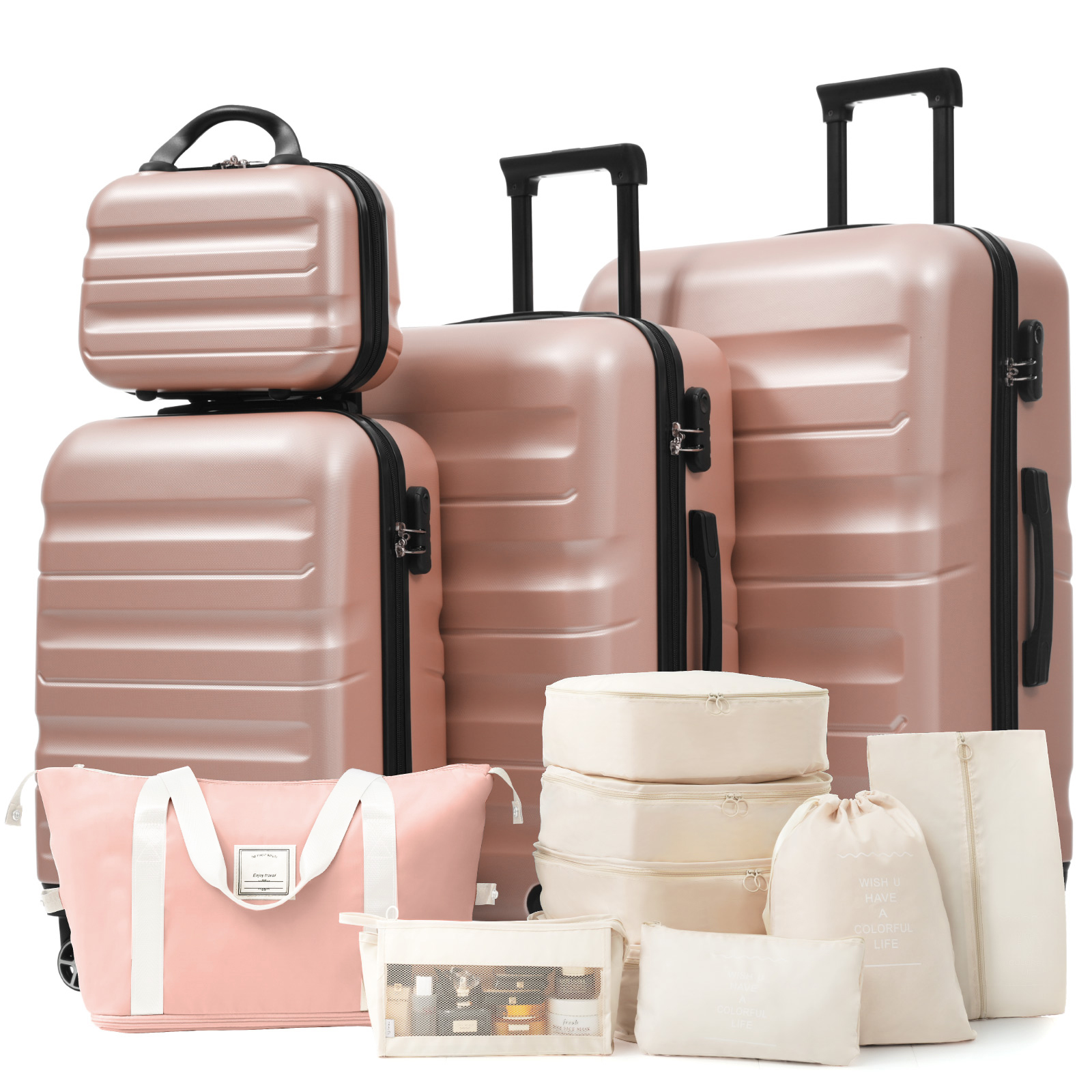 Hardshell ABS Luggage Set - Lightweight Dual Spinner Suitcases, Expandable Carry-On & Check-In, Organized Travel Solutions