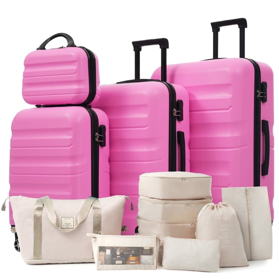 TheEshow 12 Inch Unisex Adult 4-Piece Hybrid Lightweight Luggage Set, Pink