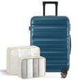 thumbnail image 1 of Hardshell ABS Luggage Set in Black 24-Inch Checked Suitcase with Spinner Wheels and Packing Cubes for Travel, 1 of 7