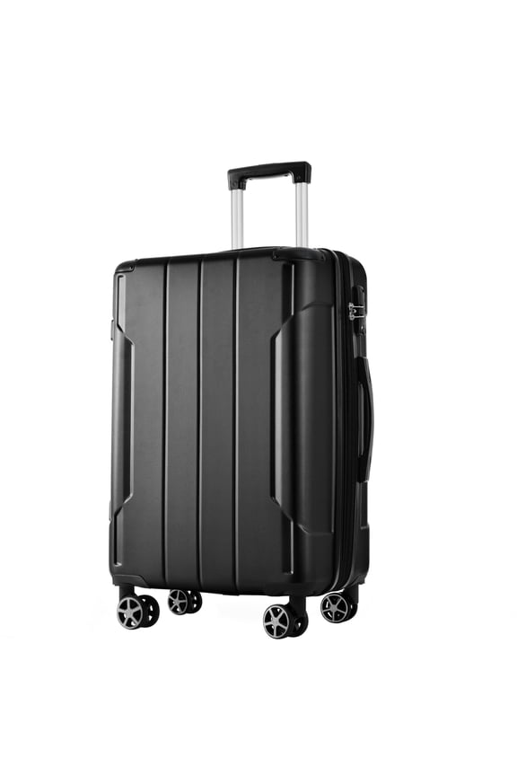 Hardshell Luggage Lightweight Durable ABS Suitcase With Double Wheels Expandable 28 Inch Checked Travel Bag For International Trips Black
