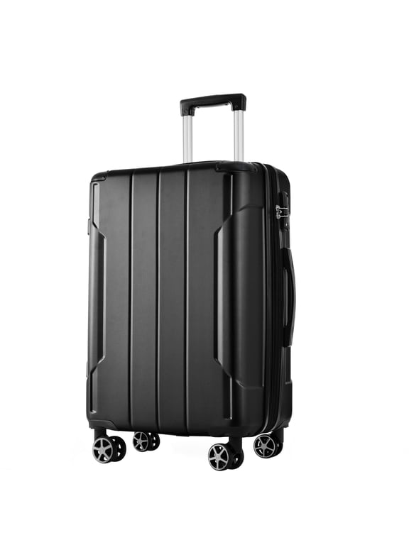 Black ABS Hardshell 28-Inch Checked Luggage with Double Wheels, Expandable Suitcase 29.5x18.5x11.6 in