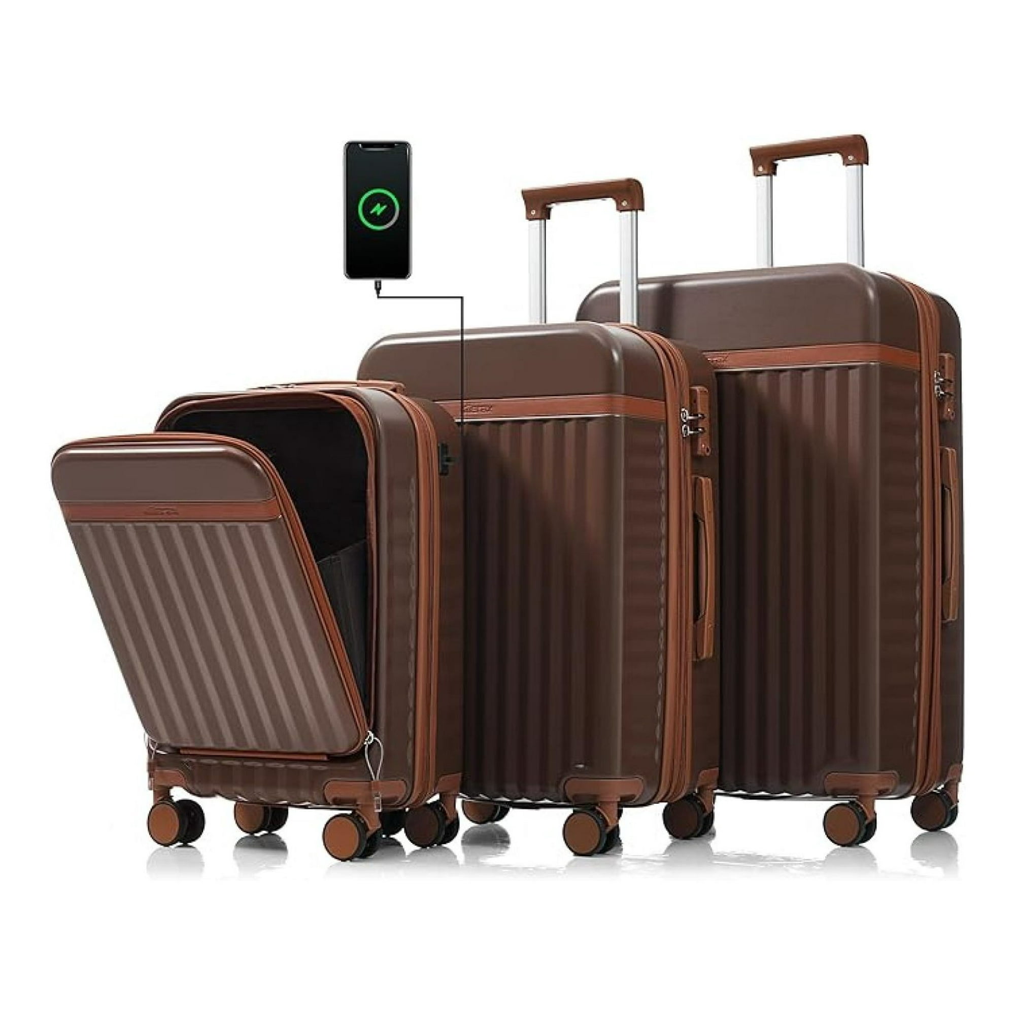 Hardshell Luggage, Lightweight Suitcase with Spinner Wheels, BROWN+USB