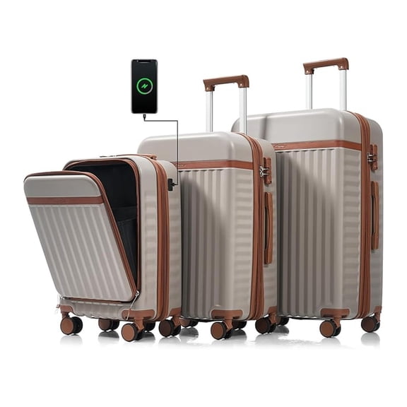Hardshell Luggage, Lightweight Suitcase with Spinner Wheels, KHAKI+USB