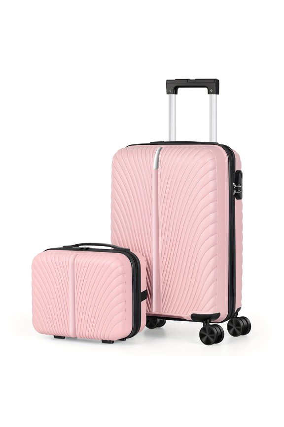 [Hardshell Luggage Set] 2pcs Hardshell Luggage Set, 20-inch Carry-On + 14-inch Makeup Case - With Hooks, TSA Lock, Spinner Wheels - For Business Trips And Vacations, Rose Golden/Silvery/Deep Blue