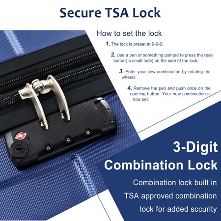 Hardshell Luggage Sets 3 Pcs Spinner Suitcase with TSA Lock Lightweight 20''24''28'' Blue