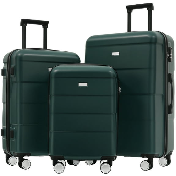 Hardshell Luggage Sets 3 Piece Dark Green Soft Hardshell, Lightweight 20"+24"+28" Suitcase with Double Spinner Wheels, Telescopic Handle & Password Lock