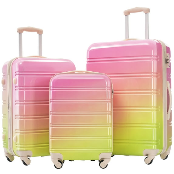 Hardshell Luggage Sets 3-Piece, Expandable Lightweight Ultra Durable PC Carry On Travel Suitcase with TSA Lock Spinner Wheels, 20"+24"+28" Luggages, Multicolor Pink