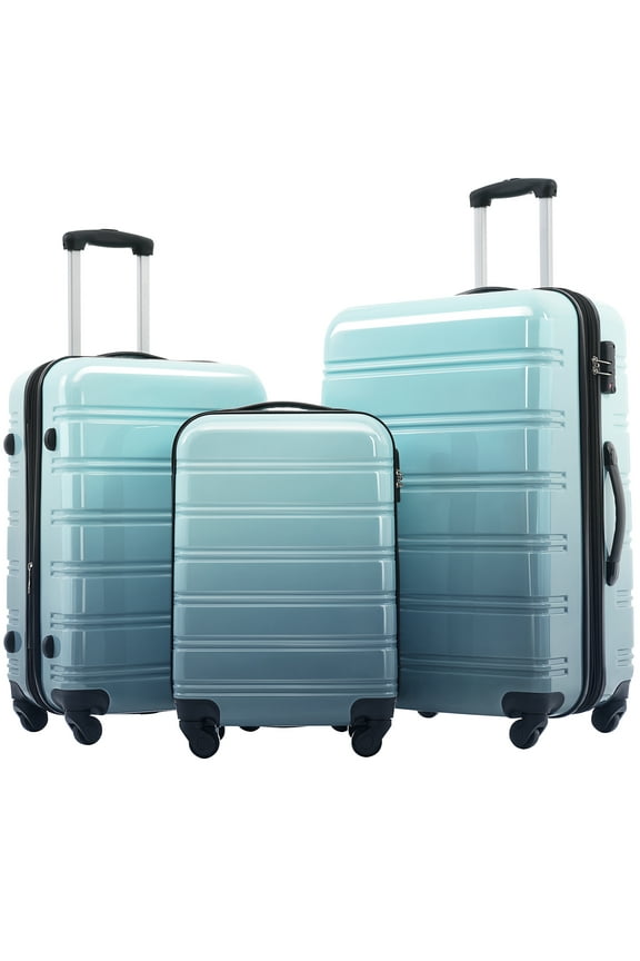 Blue + Multi 3-Piece Expandable PC Hard Shell Luggage Set with TSA Lock & Spinner Wheels for Travel