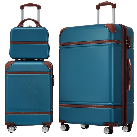Hardshell Luggage Sets 3 Pieces 20"+28" Luggages and Cosmetic Case Spinner Suitcase with TSA Lock  Lightweight-Blue
