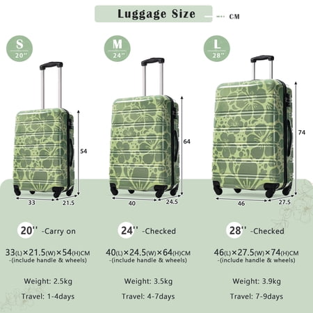 Hardshell Luggage Sets 3 pcs Spinner Suitcase with TSA Lock Lightweight-20"+24"+28" Luggages