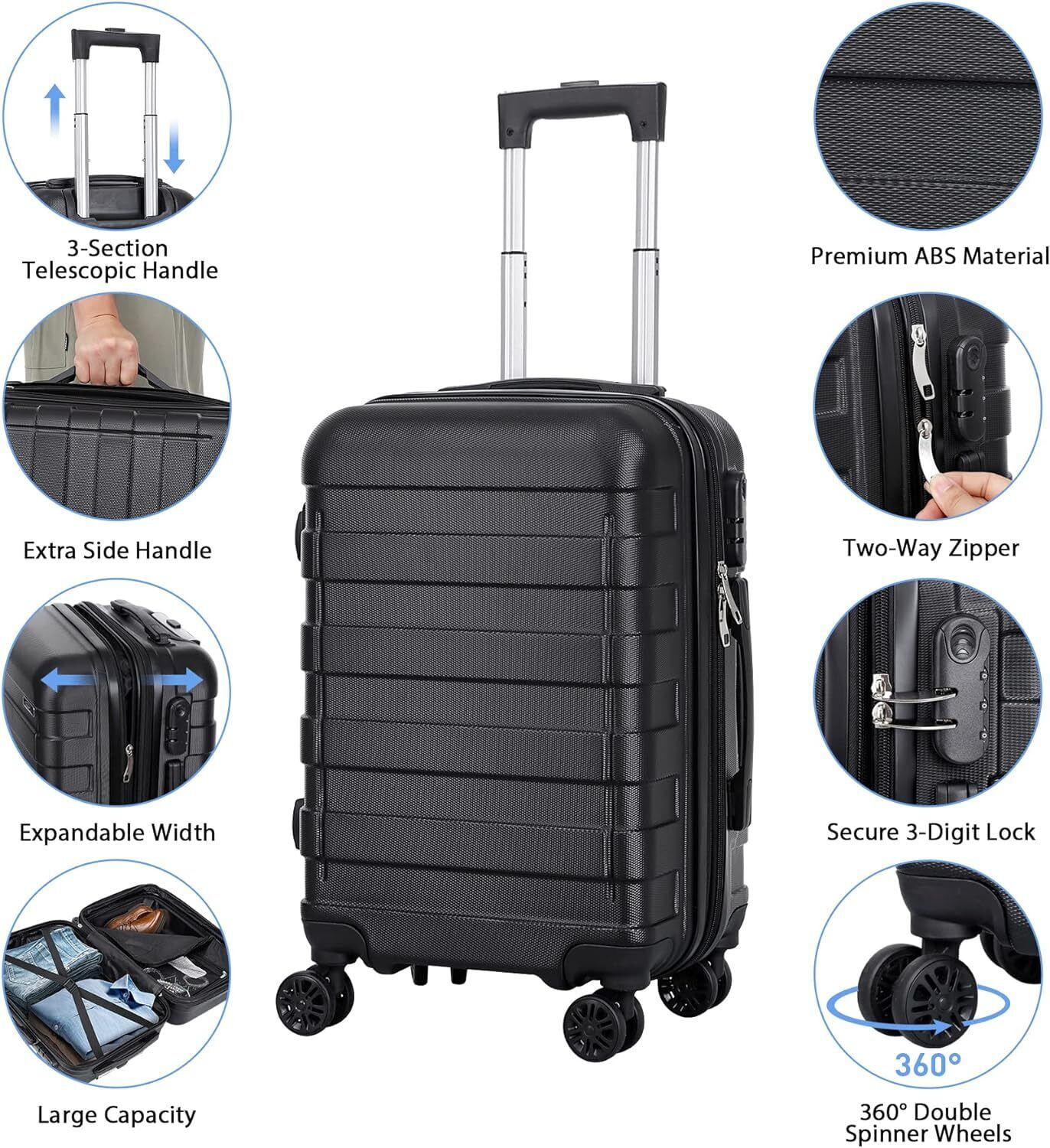 Hardside Carry Luggage Carry-On Suitcase with Spinner Wheels Camping 22 Inch