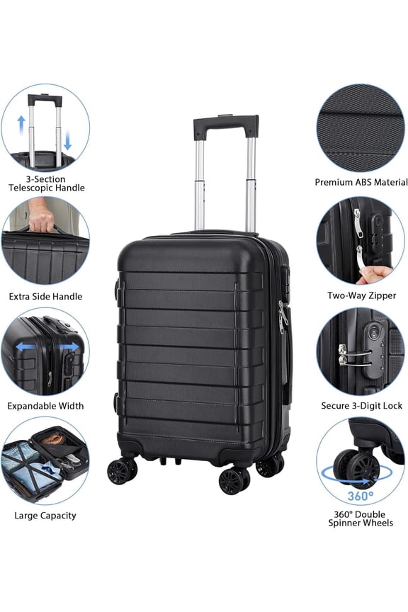 Hardside Carry Luggage Carry-On Suitcase with Spinner Wheels Camping 22 Inch