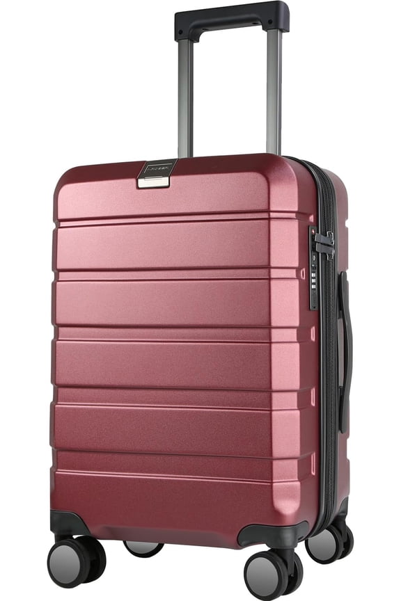 Hardside Expandable Carry  Luggage with Spinner Wheels & Built-in TSA Lock, Durable Suitcase Rolling Luggage with USB Port, Carry- 20-Inch, Burgundy