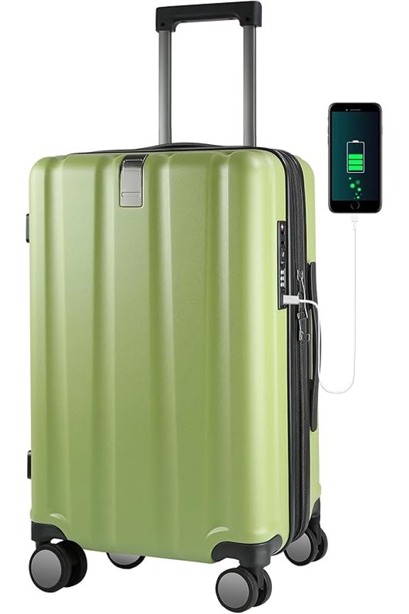 Hardside Expandable Carry On Luggage with Spinner Wheels & Built-in TSA Lock, Durable Suitcase Rolling Luggage with USB Port, Carry-On 20-Inch