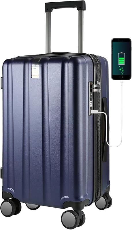 Hardside Expandable Carry On Luggage with Spinner Wheels & Built-in TSA Lock, Durable Suitcase Rolling Luggage with USB Port, Carry-On 20-Inch
