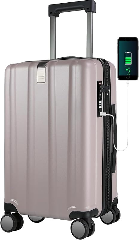 Hardside Expandable Carry On Luggage with Spinner Wheels & Built-in TSA Lock, Durable Suitcase Rolling Luggage with USB Port, Carry-On 20-Inch