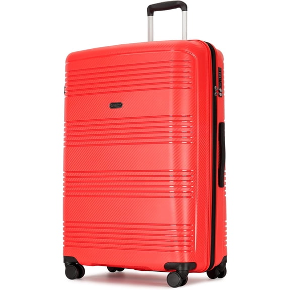 Hardside Expandable Luggage with Spinner Wheels,Checked-Large 29-Inch,Red