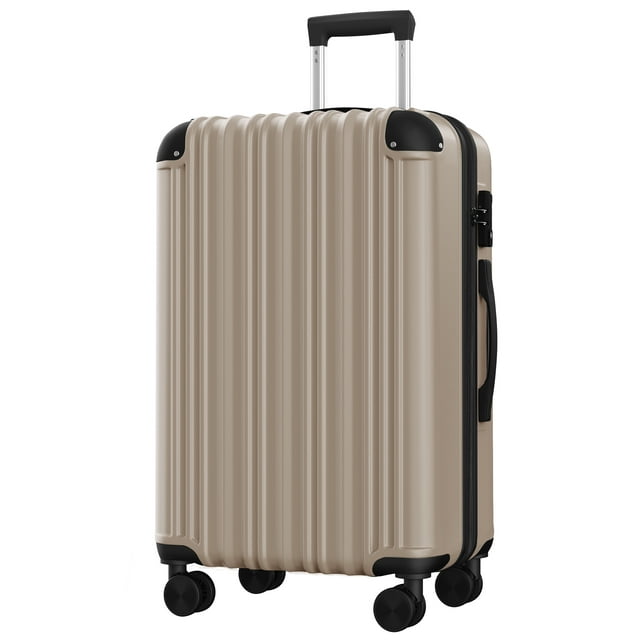 "Hard CarryOn 24"" Spinner Luggage, Expandable Checked Suitcase with Wheels, Champagne