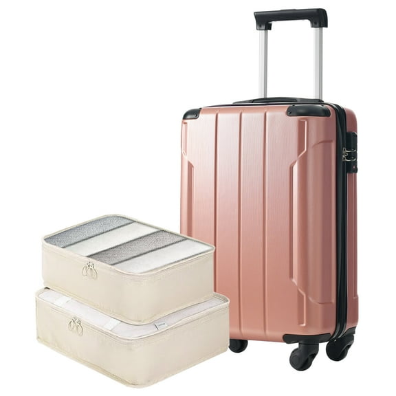 Hardside Luggage 20-Inch Hardshell Carry-On Luggage, Lightweight Durable ABS Suitcase with Spinner Wheels, Built-in TSA Lock, 2 Packing Cubes, Rose Gold,Hardside Carry On Luggage