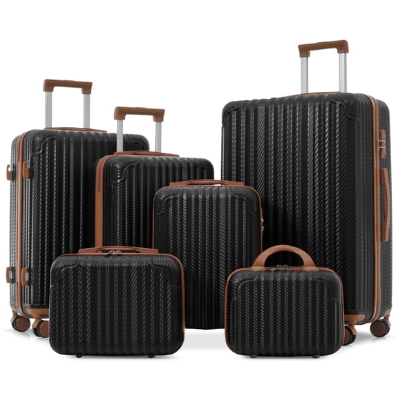 Hardside Luggage 6-Piece Luggage Set, Durable Hardshell ABS Suitcase with Spinner Wheels, TSA Lock, Side Hooks, Lightweight Carry-On & Checked Luggage,Hardside Carry On Luggage