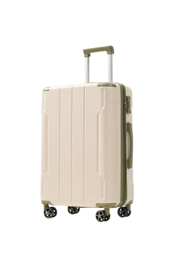 Hardside Luggage Hardshell Luggage, Lightweight Durable ABS Suitcases with Double Wheels, Expandable 24 Inch Checked Travel Luggage (White and Green),Hardside Suitcase