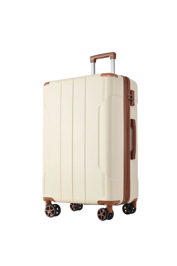 Hardside Luggage Hardshell Luggage, Lightweight Durable ABS Suitcases with Double Wheels, Expandable 24-inch Checked Luggage 24" (White Brown),Hardside Suitcase