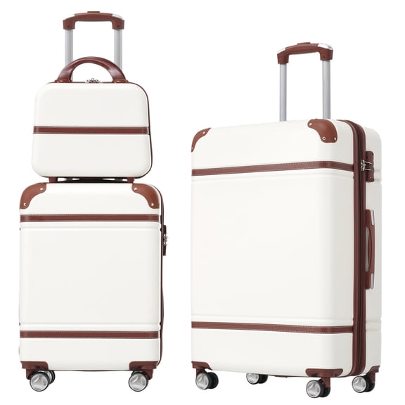 Hardside Luggage Hardshell Luggage Sets 3 Pieces 20"+24" Luggages and Cosmetic Case Spinner Suitcase with TSA Lock Lightweight,White,Hardside Suitcase