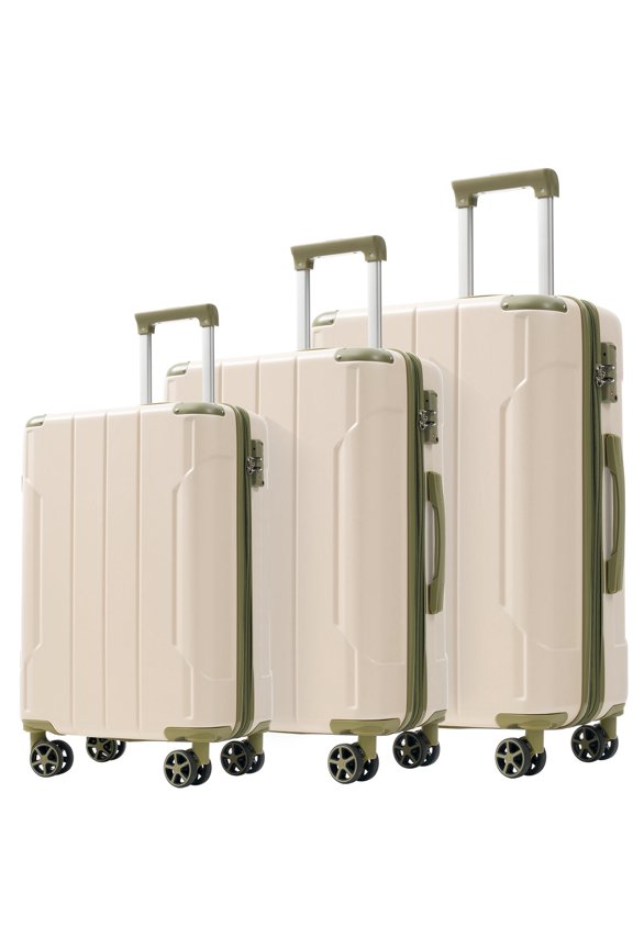 Hardside Luggage Luggage Sets 3 Piece, Expandable Hard shell ABS Suitcases with Double Spinner, Travel luggage Set with TSA Lock (20/24/28inch, White Green),Hardside Suitcase