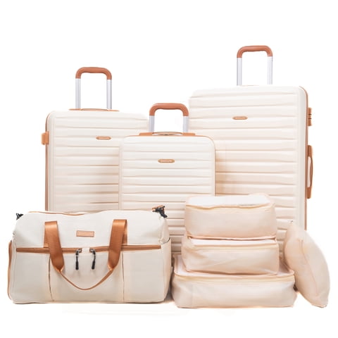 Hardside Luggage Sets 3 Piece, Hardshell Suitcase TSA Lock Spinner Wheel with Travel Duffle Bag and 4 Packing Cube.Beige
