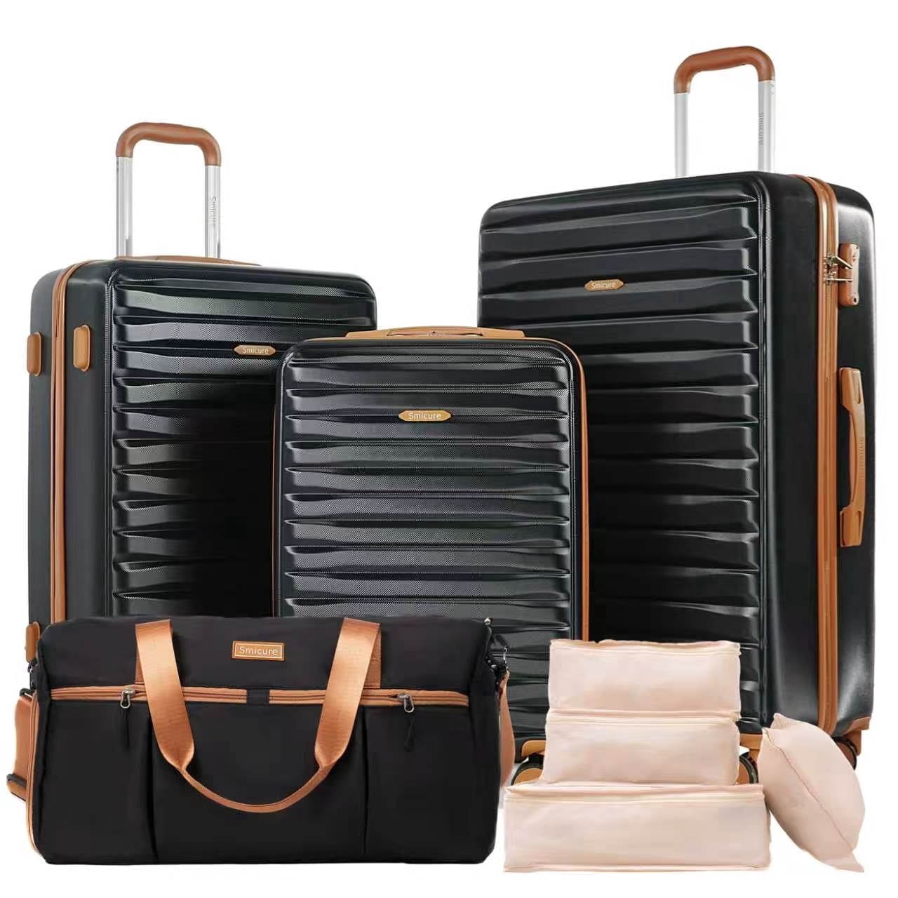 Hardside Luggage Sets 3 Piece, Hardshell Suitcase TSA Lock Spinner Wheel with Travel Duffle Bag and 4 Packing Cube.Black