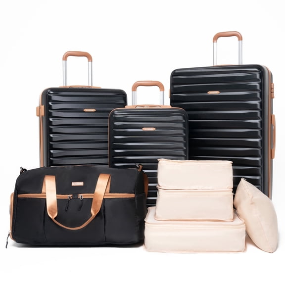 Hardside Luggage Sets 3 Piece, Hardshell Suitcase TSA Lock Spinner Wheel with Travel Duffle Bag and 4 Packing Cube.Black