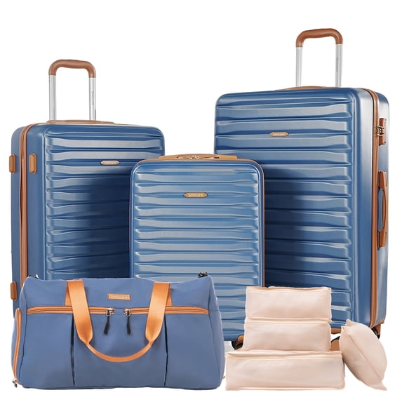 Hardside Luggage Sets 3 Piece, Hardshell Suitcase TSA Lock Spinner Wheel with Travel Duffle Bag and 4 Packing Cube.Blue