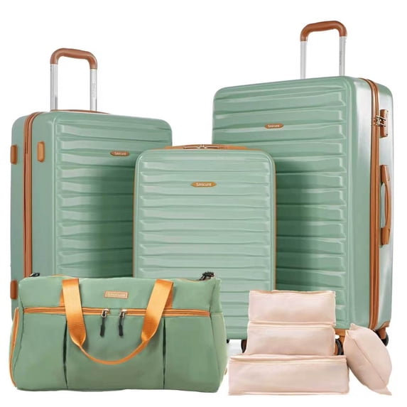 Hardside Luggage Sets 3 Piece, Hardshell Suitcase TSA Lock Spinner Wheel with Travel Duffle Bag and 4 Packing Cube.Green
