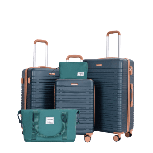 Hardside Luggage Sets 5 Piece, Hardshell Suitcase with TSA Lock Spinner Wheel and Travel Duffle Bag.Dark Green