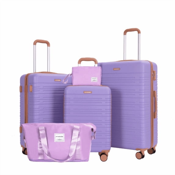 Hardside Luggage Sets 5 Piece, Hardshell Suitcase with TSA Lock Spinner Wheel and Travel Duffle Bag.Light Purple