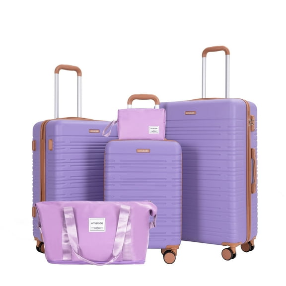 Hardside Luggage Sets 5 Piece, Hardshell Suitcase with TSA Lock Spinner Wheel and Travel Duffle Bag.Light Purple