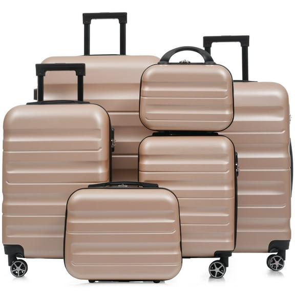 Hardside Suitcase 6-Piece ABS Hardshell Luggage Set - Lightweight & Durable Suitcases with Dual Spinner Wheels, Carry-On & Check-In Sizes for Travel & Business,Hardside Luggage