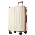 thumbnail image 1 of Hardside Suitcase, Hardshell Luggage, Lightweight Durable ABS Suitcases with Double Wheels, Expandable 24-inch Checked Luggage 24" (White Brown), Brown White Hardside Luggage, 1 of 10