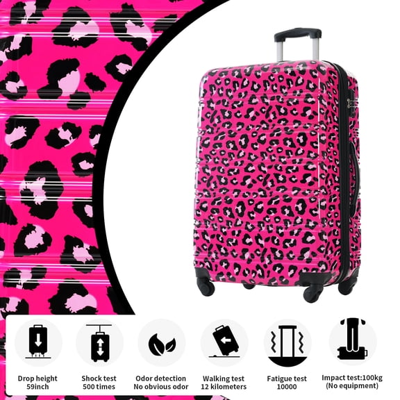 Hardside Suitcase, Hardshell Luggage Sets 3 pcs Spinner Suitcase with TSA Lock Lightweight-20"+24"+28" Luggages, Hot Pink Leopard Hardside Luggage,Pc Hardside Checked Luggage