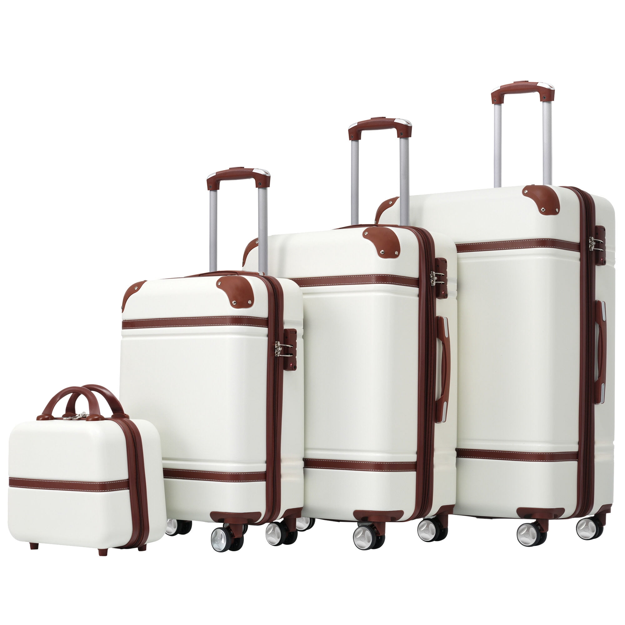 Hardside Suitcase, Hardshell Luggage Sets 4 Pieces 20"+24"+28" Luggages and Cosmetic Case Spinner Suitcase with TSA Lock Lightweight, White Hardside Luggage,Abs Hardside Checked Luggage