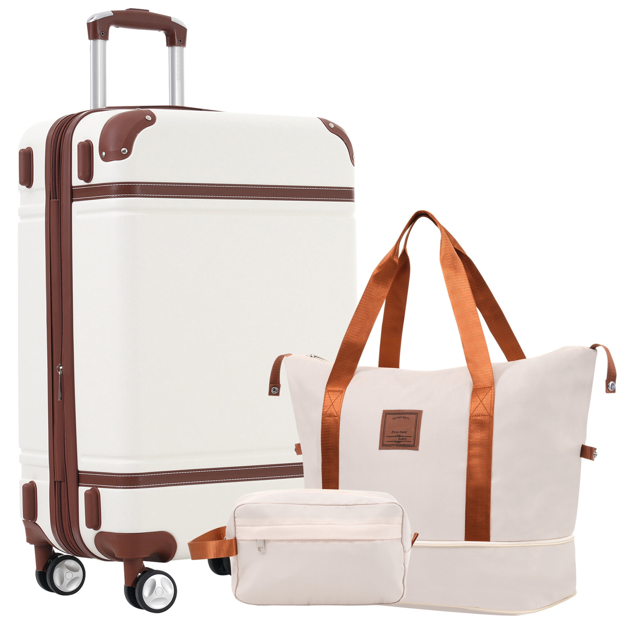 Hardside Suitcase, Hardshell Luggage Sets with Bags Lightweight Suitcase Double Spinner Wheels with TSA Lock ,Single Vintage Luggage 28 IN,White, White Hardside Luggage,Abs Hardside Checked Luggage
