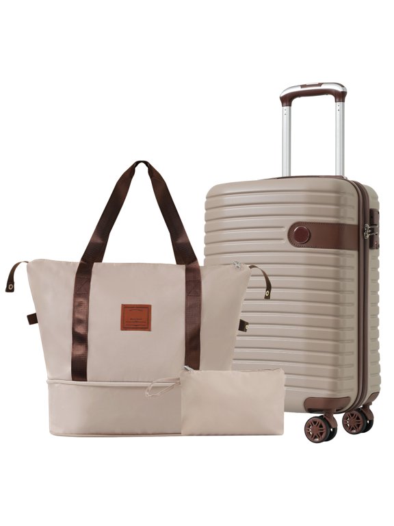 Hardside Suitcase, Luggage Sets 3 Piece Carry on Luggage 22x14x9 Airline Approved, Lightweight Hardshell ABS Suitcases with Wheels, 20 inch, Khaki, Khaki Hardside Luggage,Hardside Checked Luggage