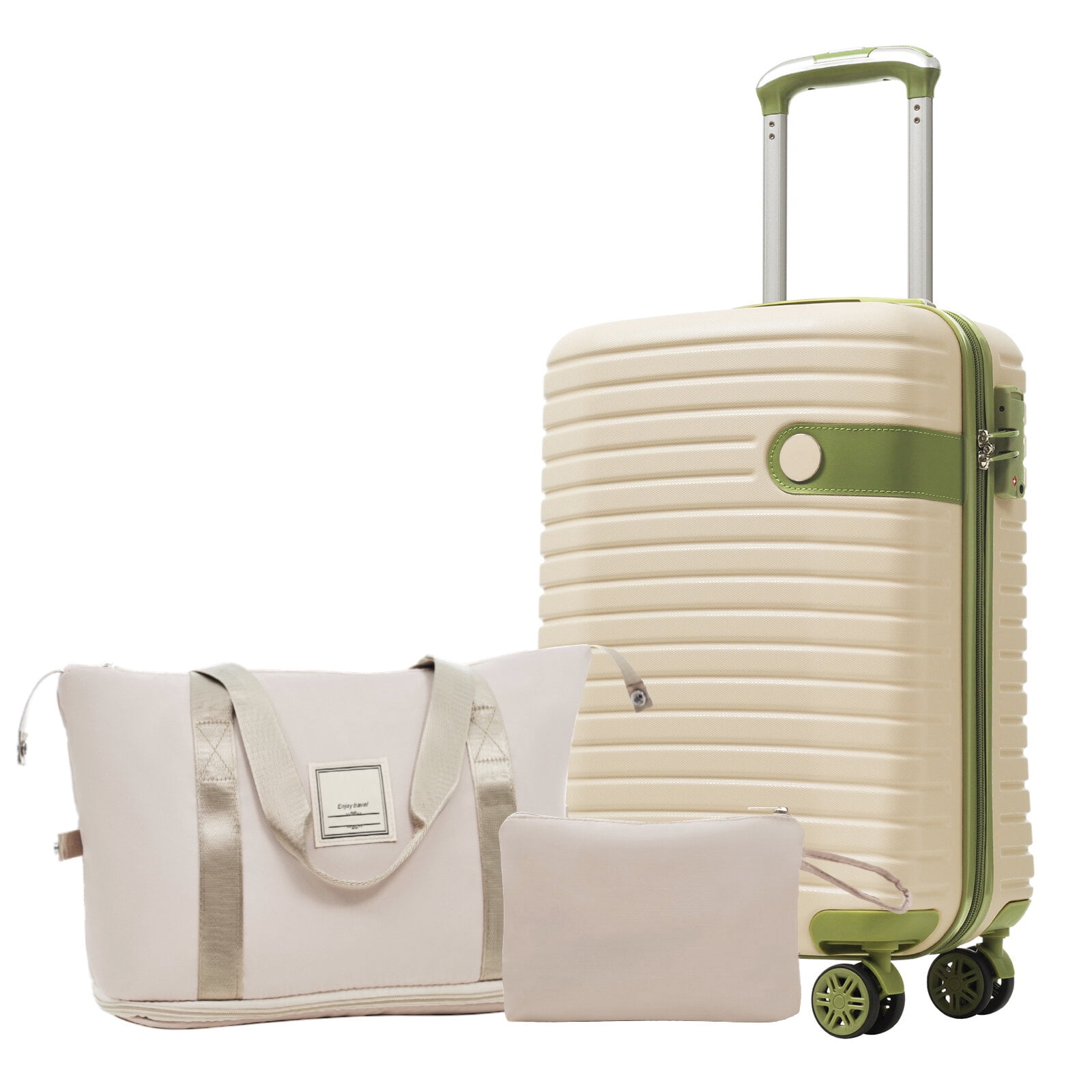 Hardside Suitcase, Luggage Sets 3 Piece Carry on Luggage 22x14x9 Airline Approved, Lightweight Hardshell ABS Suitcases with Wheels, 20 inch, White Green, White+Green Hardside Luggage